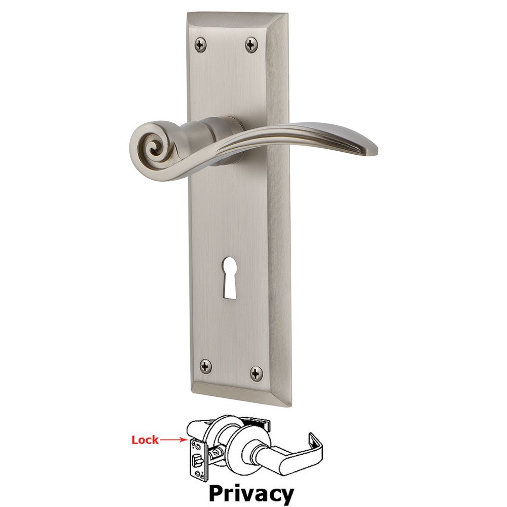 Nostalgic Warehouse New York Plate Privacy with Keyhole and  Swan Lever in Satin Nickel