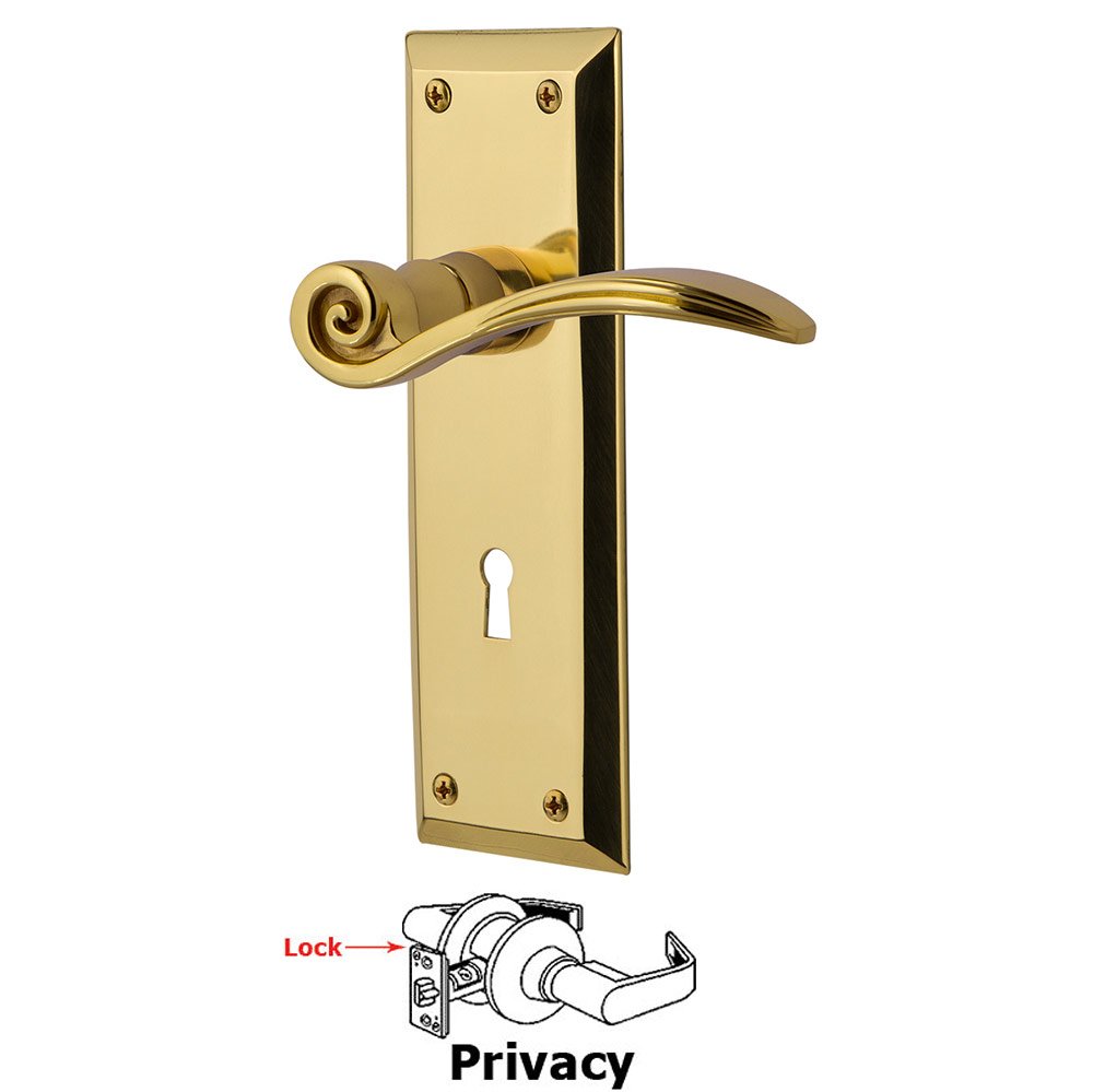 Nostalgic Warehouse New York Plate Privacy with Keyhole and  Swan Lever in Unlacquered Brass