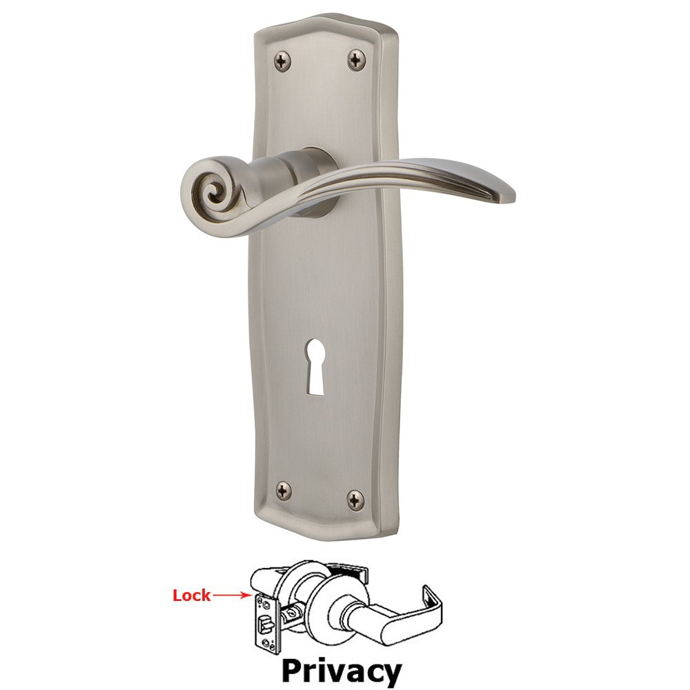 Nostalgic Warehouse Prairie Plate Privacy with Keyhole and  Swan Lever in Satin Nickel