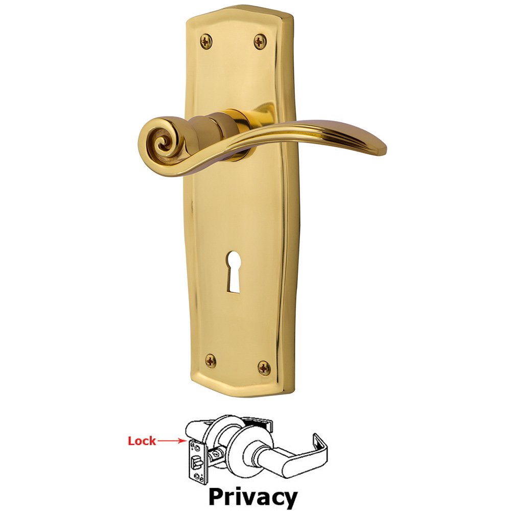 Nostalgic Warehouse Prairie Plate Privacy with Keyhole and  Swan Lever in Unlacquered Brass