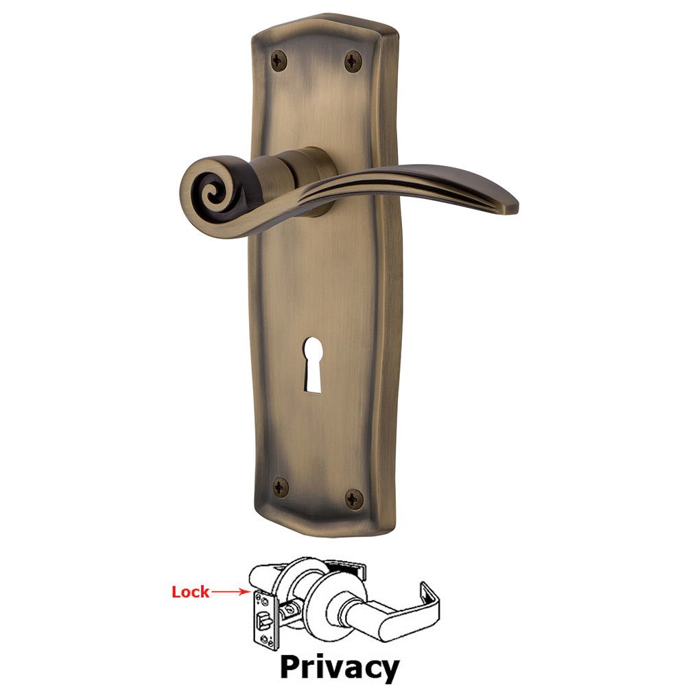 Nostalgic Warehouse Prairie Plate Privacy with Keyhole and  Swan Lever in Antique Brass