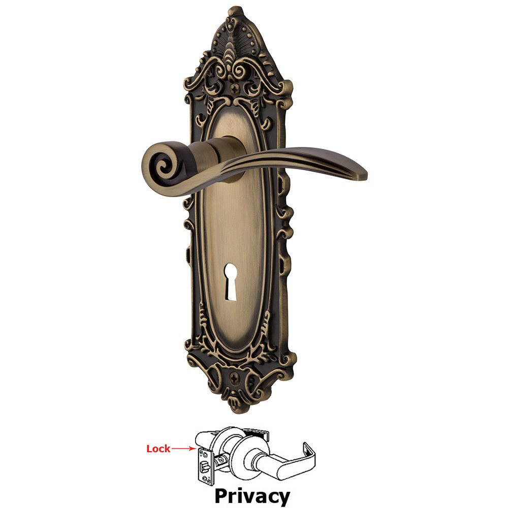 Nostalgic Warehouse Victorian Plate Privacy with Keyhole and  Swan Lever in Antique Brass
