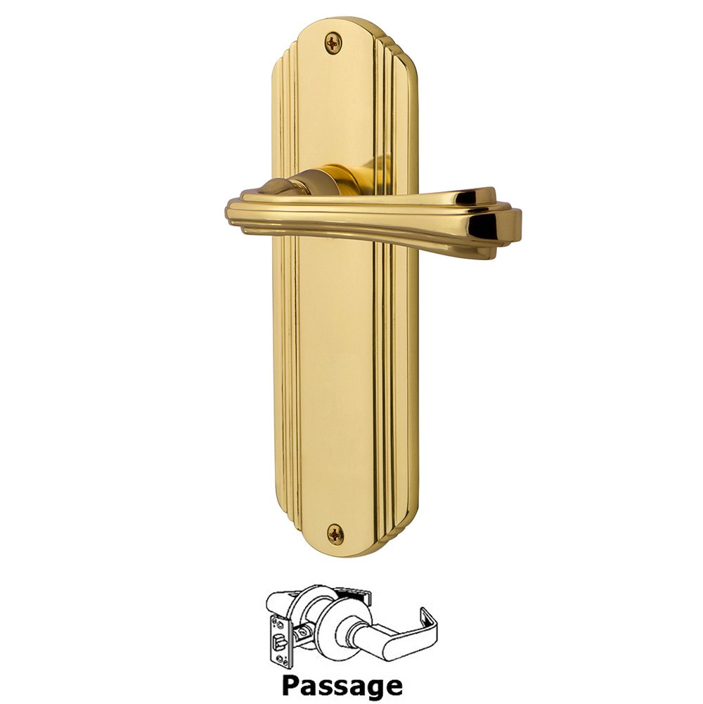 Nostalgic Warehouse Deco Plate Passage Fleur Lever in Polished Brass