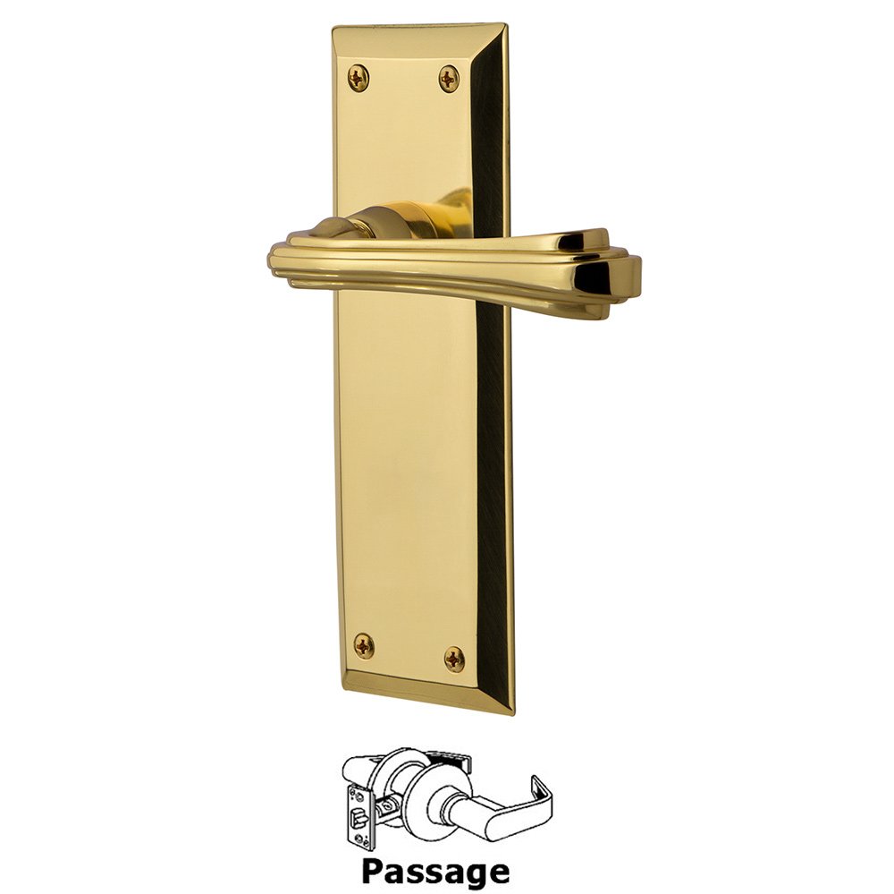 Nostalgic Warehouse New York Plate Passage Fleur Lever in Polished Brass