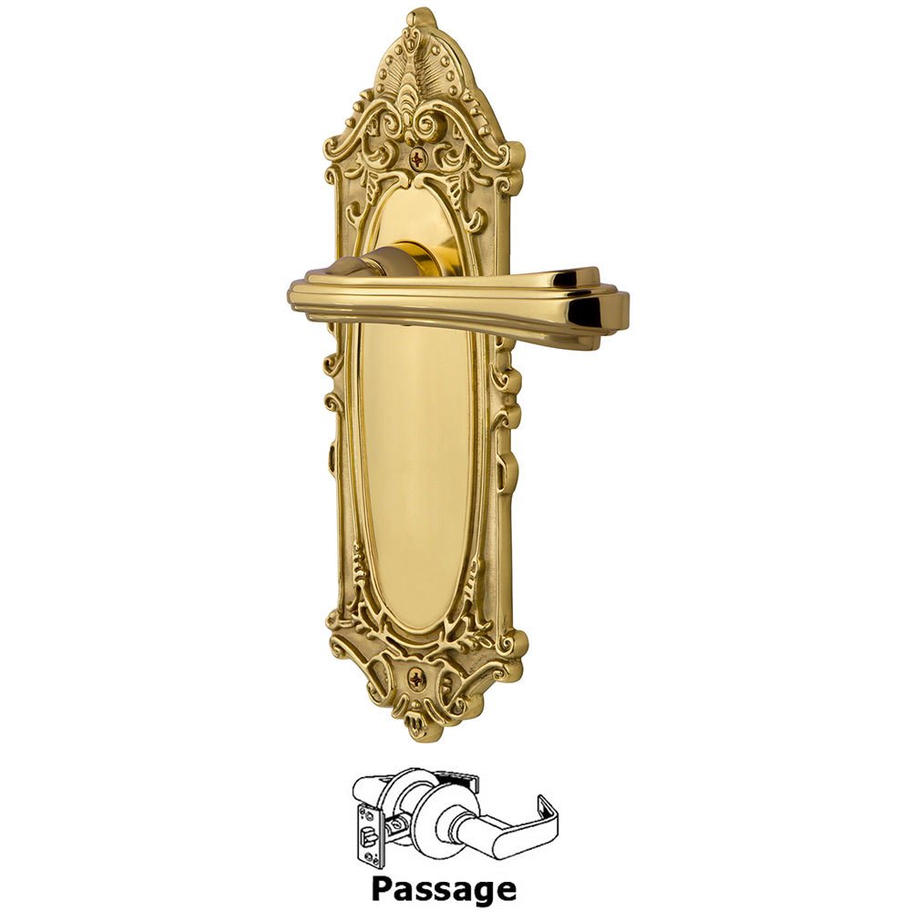 Nostalgic Warehouse Victorian Plate Passage Fleur Lever in Polished Brass