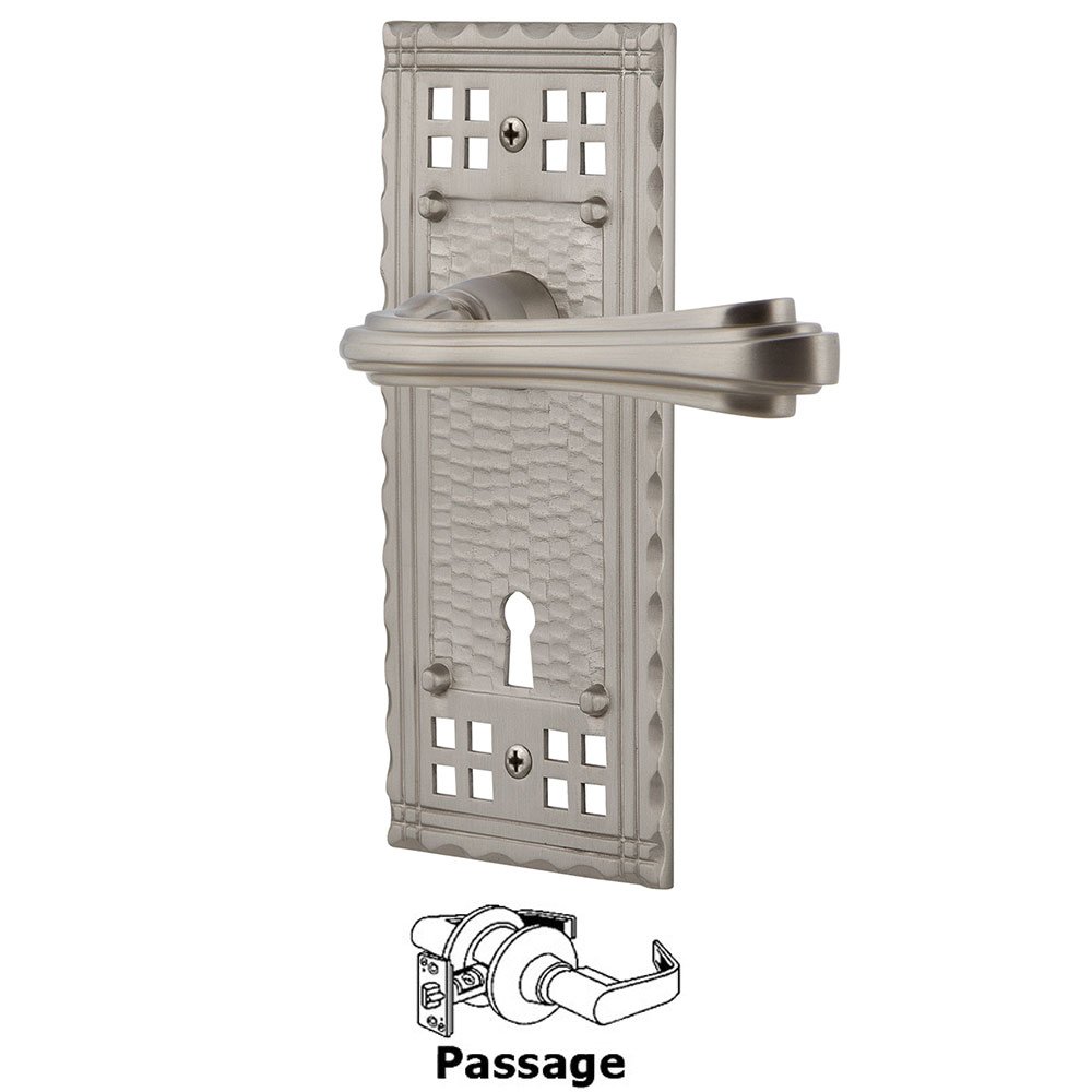 Nostalgic Warehouse Craftsman Plate Passage with Keyhole and  Fleur Lever in Satin Nickel
