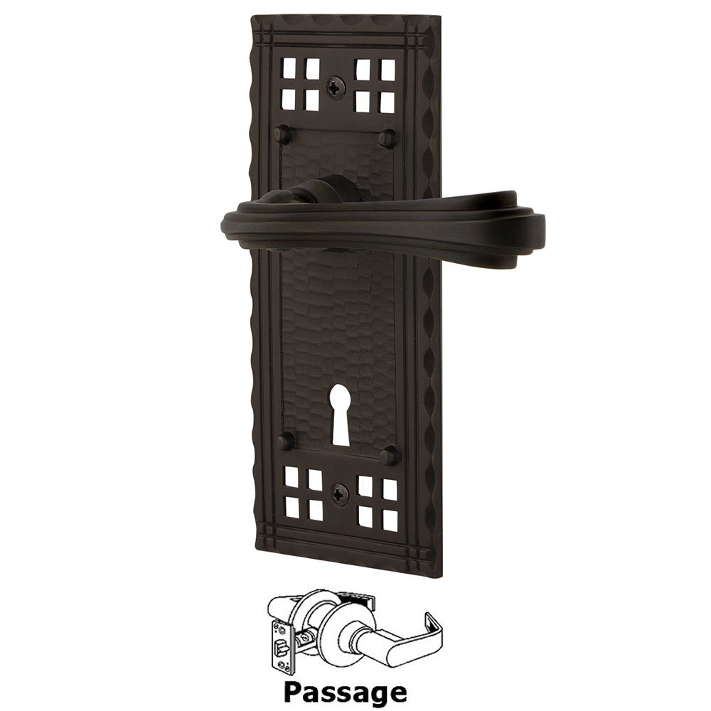Nostalgic Warehouse Craftsman Plate Passage with Keyhole and  Fleur Lever in Oil-Rubbed Bronze