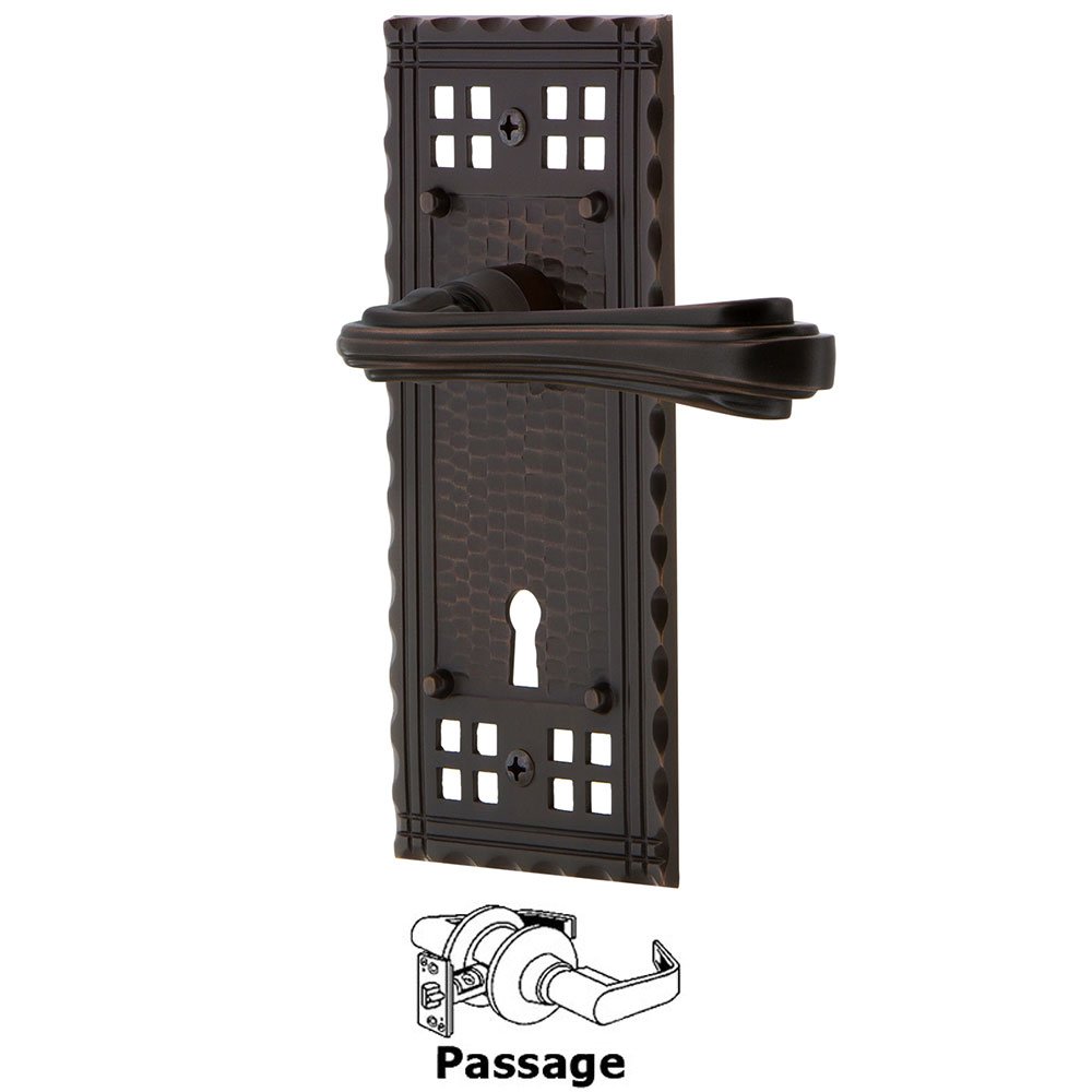 Nostalgic Warehouse Craftsman Plate Passage with Keyhole and  Fleur Lever in Timeless Bronze