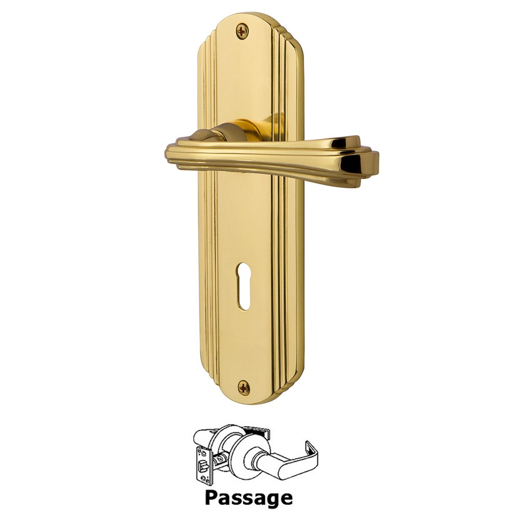 Nostalgic Warehouse Deco Plate Passage with Keyhole and  Fleur Lever in Unlacquered Brass