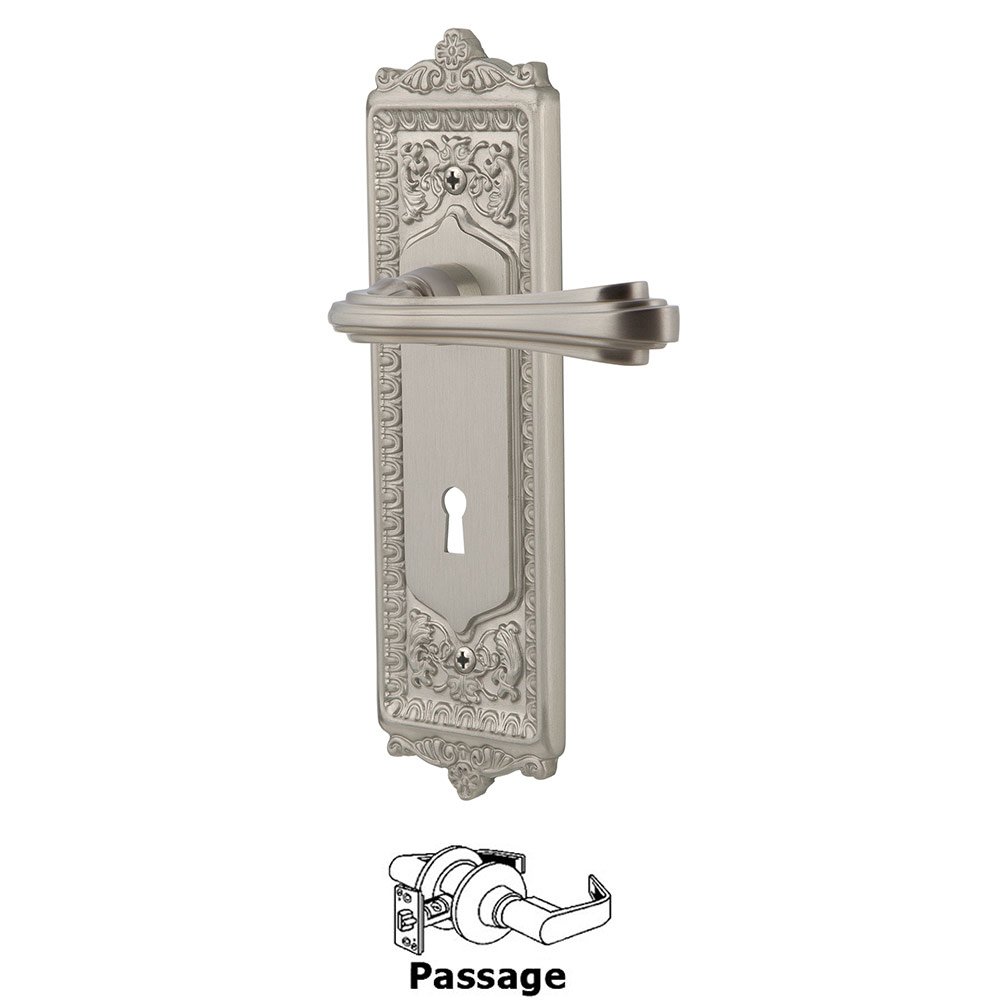 Nostalgic Warehouse Egg & Dart Plate Passage with Keyhole and  Fleur Lever in Satin Nickel