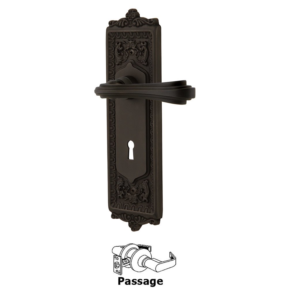 Nostalgic Warehouse Egg & Dart Plate Passage with Keyhole and  Fleur Lever in Oil-Rubbed Bronze