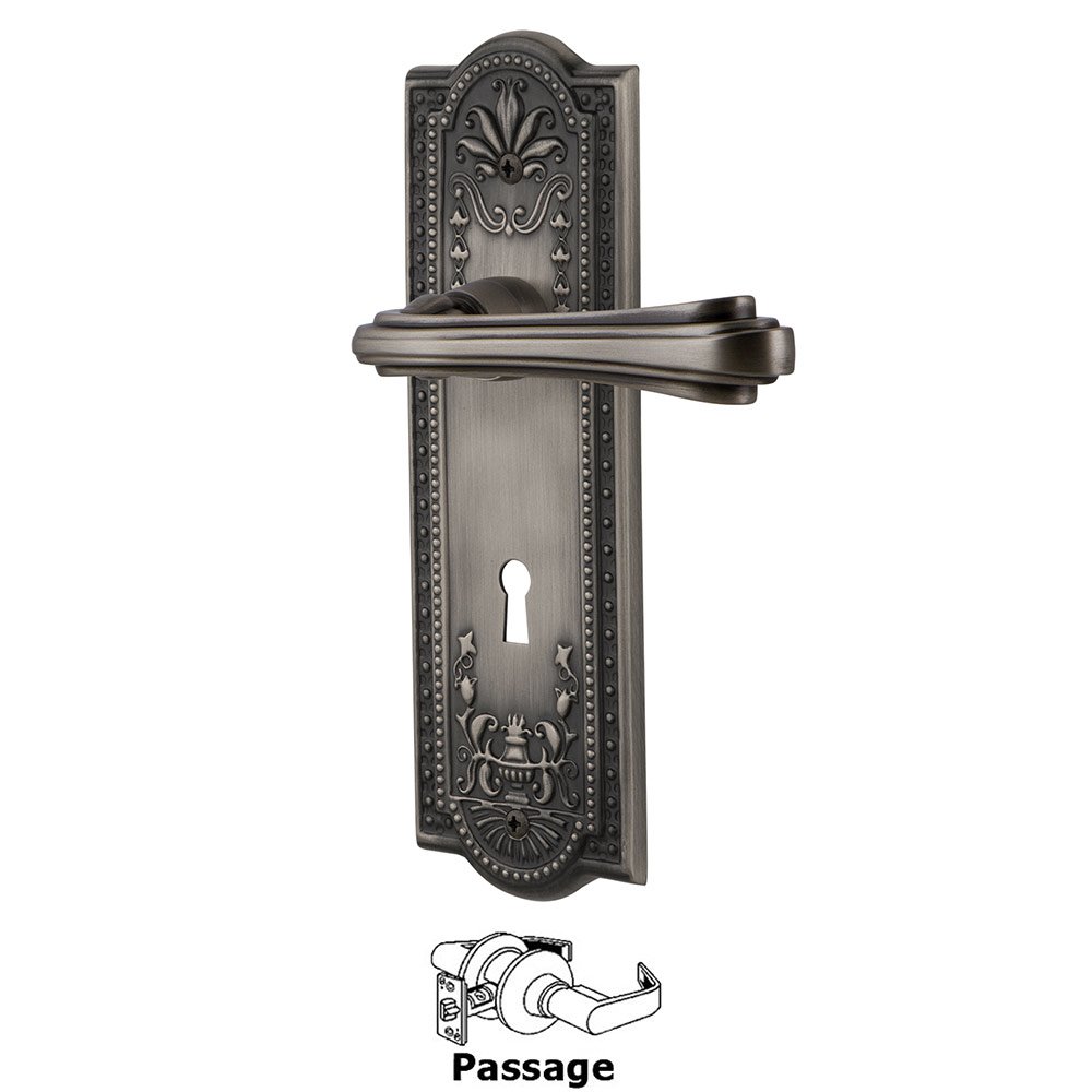 Nostalgic Warehouse Meadows Plate Passage with Keyhole and  Fleur Lever in Antique Pewter