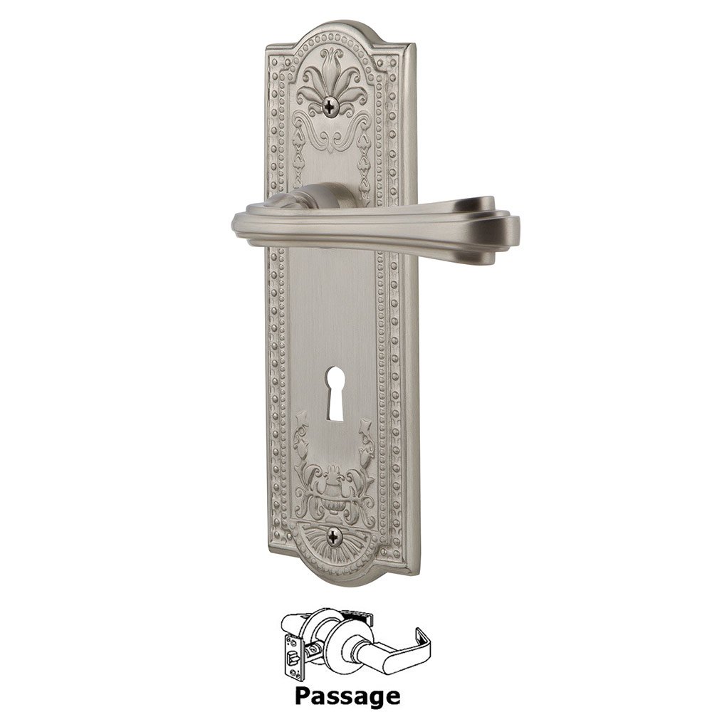 Nostalgic Warehouse Meadows Plate Passage with Keyhole and  Fleur Lever in Satin Nickel