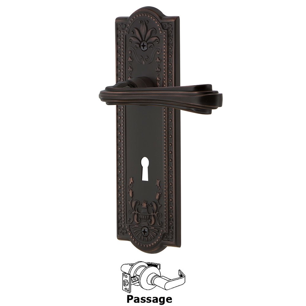 Nostalgic Warehouse Meadows Plate Passage with Keyhole and  Fleur Lever in Timeless Bronze