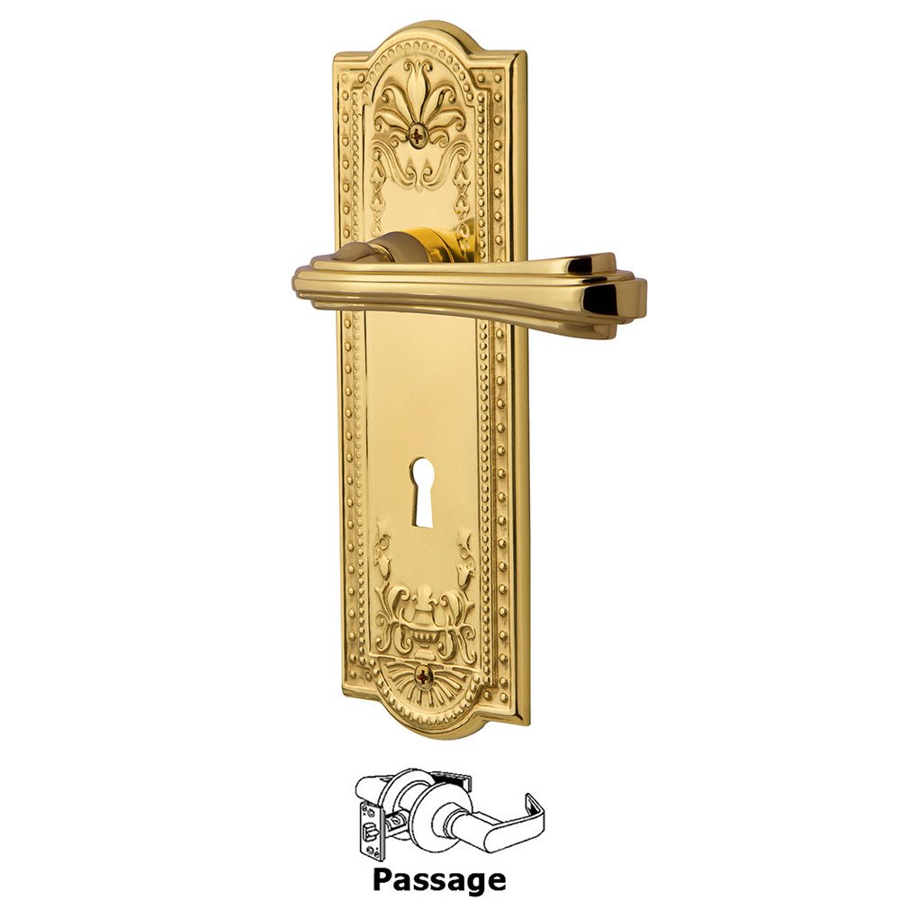 Nostalgic Warehouse Meadows Plate Passage with Keyhole and  Fleur Lever in Unlacquered Brass