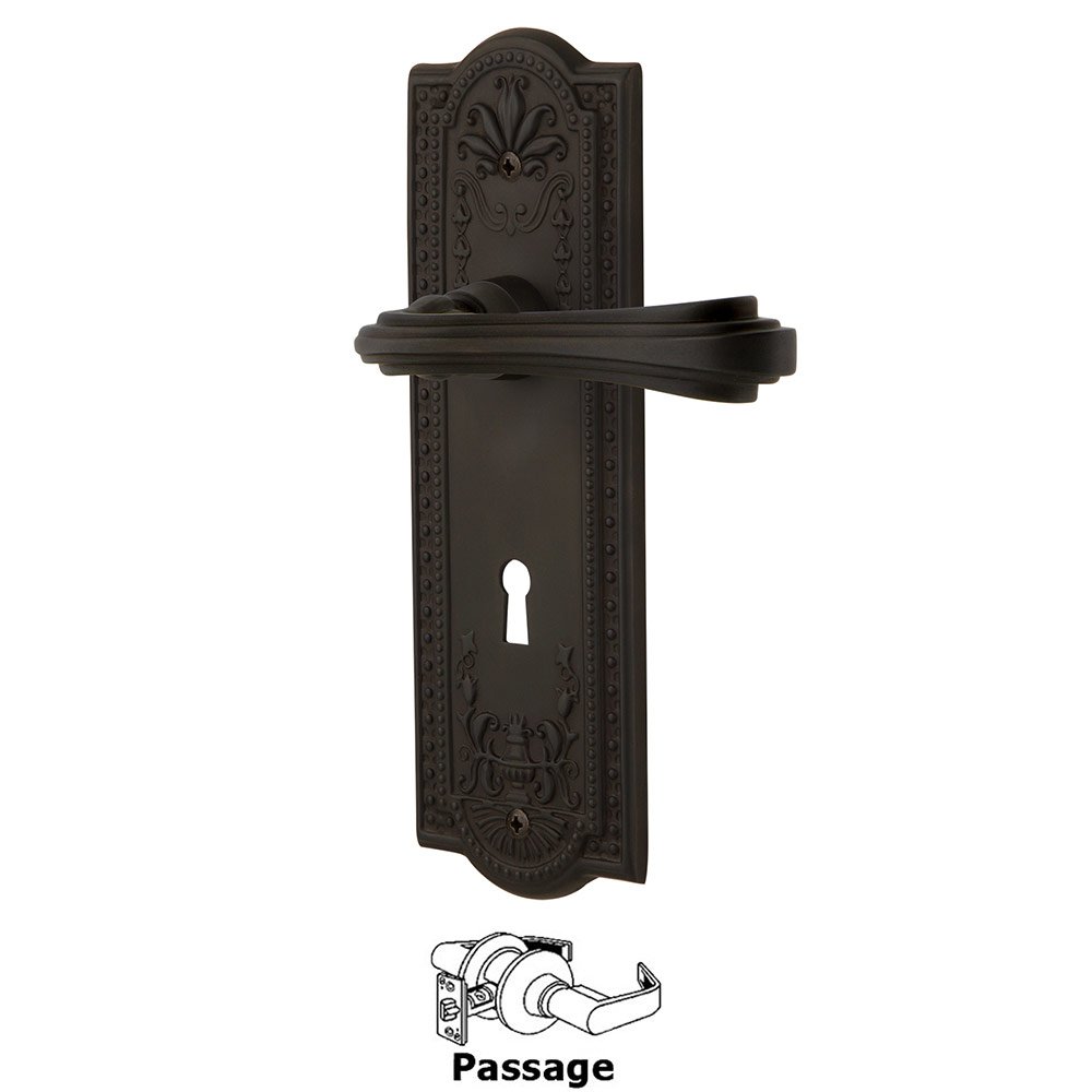Nostalgic Warehouse Meadows Plate Passage with Keyhole and  Fleur Lever in Oil-Rubbed Bronze
