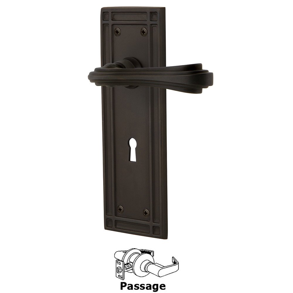 Nostalgic Warehouse Mission Plate Passage with Keyhole and  Fleur Lever in Oil-Rubbed Bronze