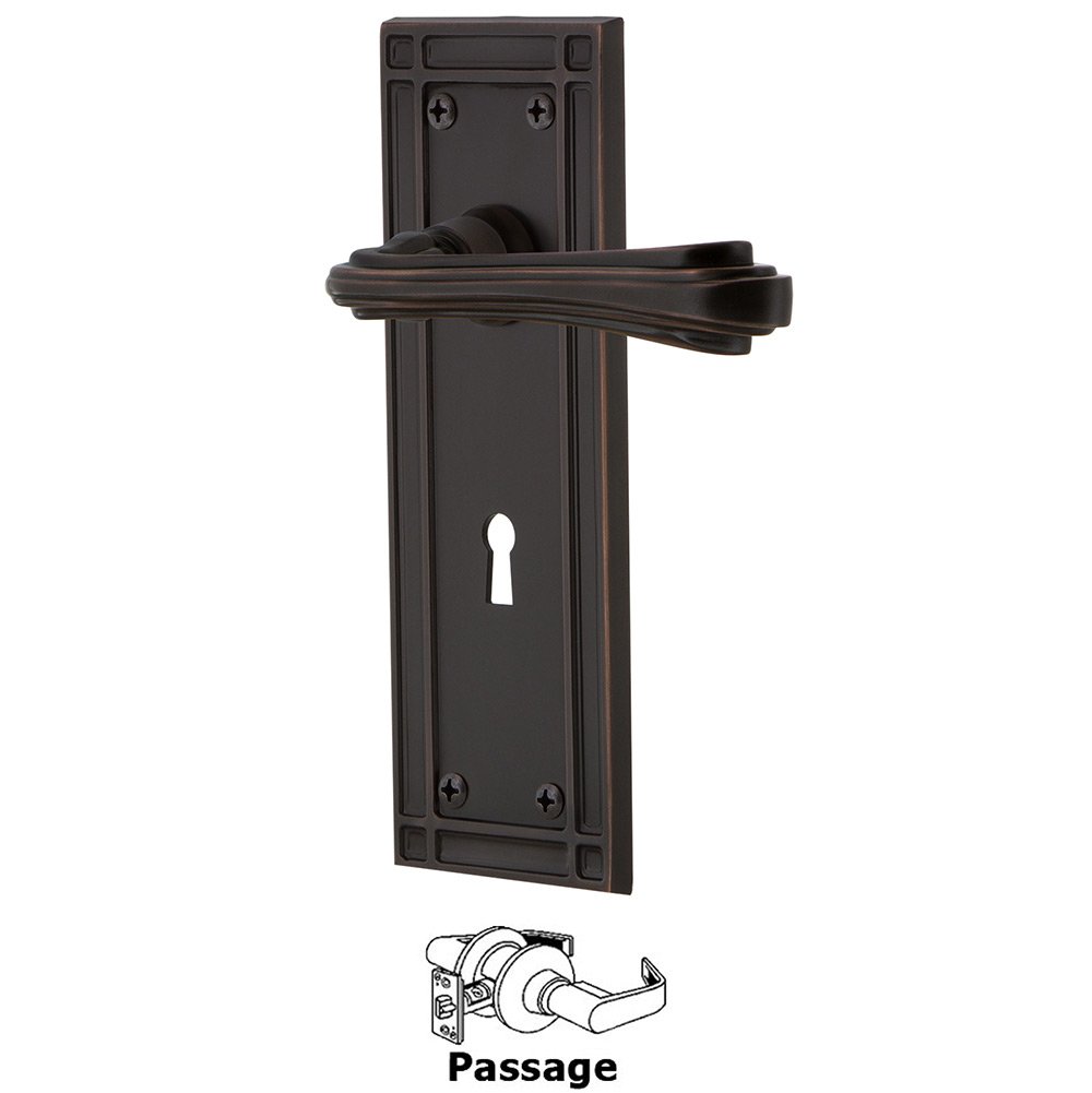 Nostalgic Warehouse Mission Plate Passage with Keyhole and  Fleur Lever in Timeless Bronze