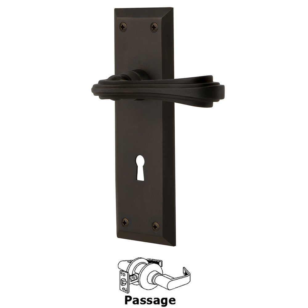 Nostalgic Warehouse New York Plate Passage with Keyhole and  Fleur Lever in Oil-Rubbed Bronze