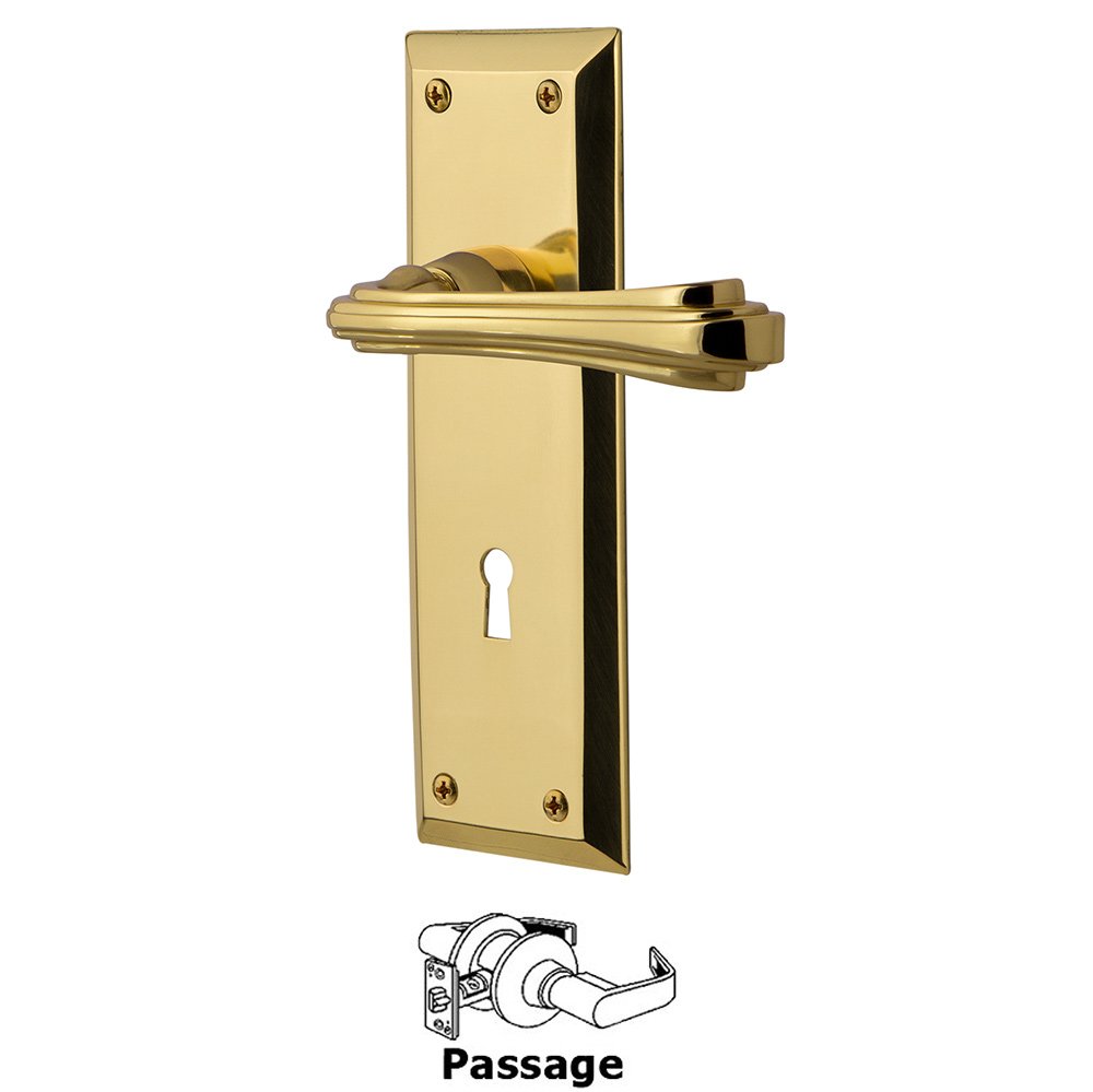 Nostalgic Warehouse New York Plate Passage with Keyhole and  Fleur Lever in Polished Brass