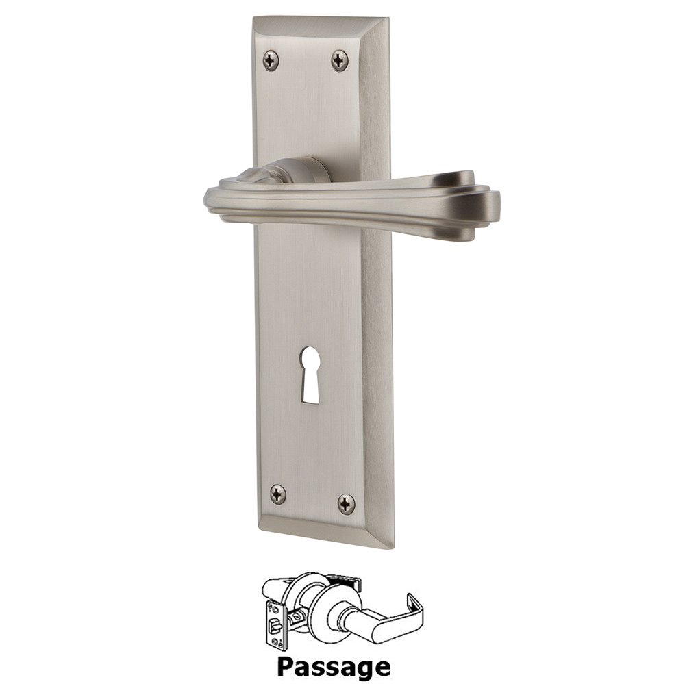Nostalgic Warehouse New York Plate Passage with Keyhole and  Fleur Lever in Satin Nickel