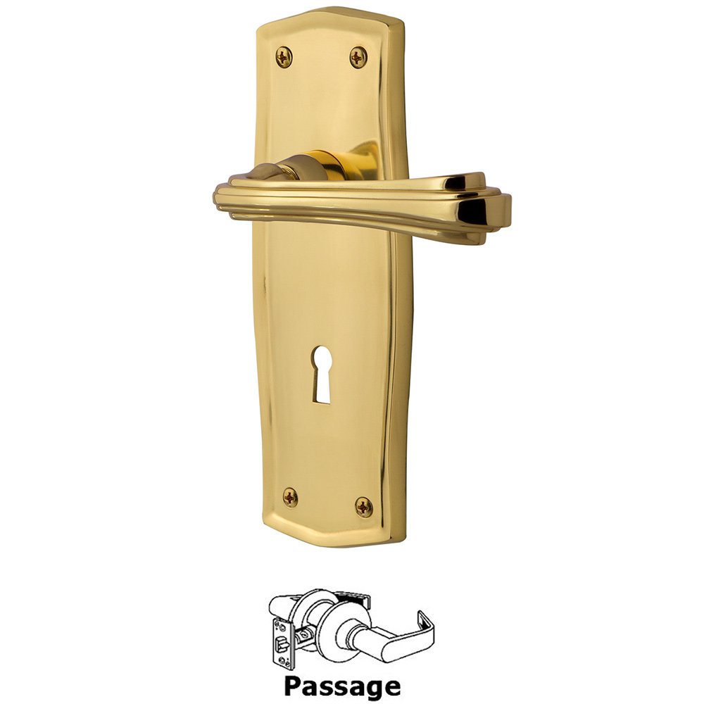 Nostalgic Warehouse Prairie Plate Passage with Keyhole and  Fleur Lever in Polished Brass