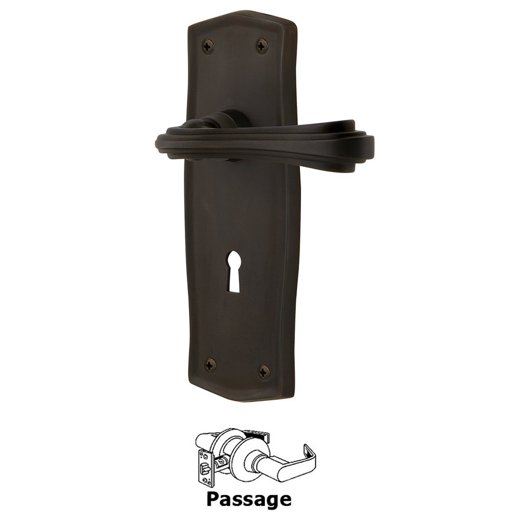 Nostalgic Warehouse Prairie Plate Passage with Keyhole and  Fleur Lever in Oil-Rubbed Bronze