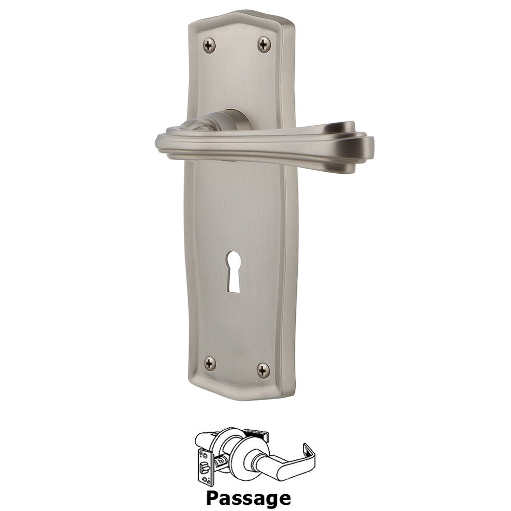 Nostalgic Warehouse Prairie Plate Passage with Keyhole and  Fleur Lever in Satin Nickel