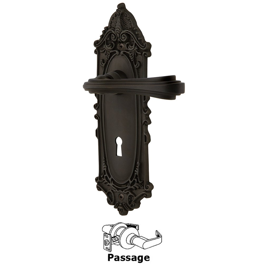Nostalgic Warehouse Victorian Plate Passage with Keyhole and  Fleur Lever in Oil-Rubbed Bronze