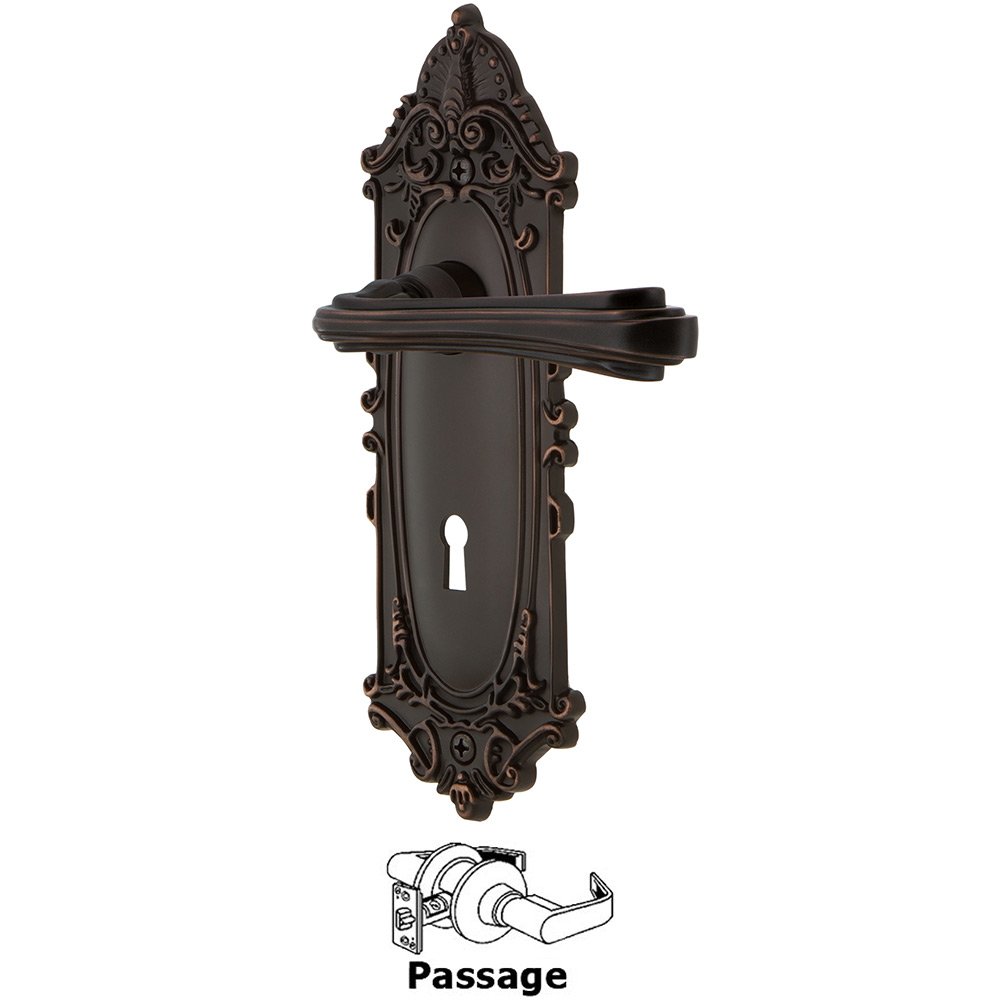 Nostalgic Warehouse Victorian Plate Passage with Keyhole and  Fleur Lever in Timeless Bronze