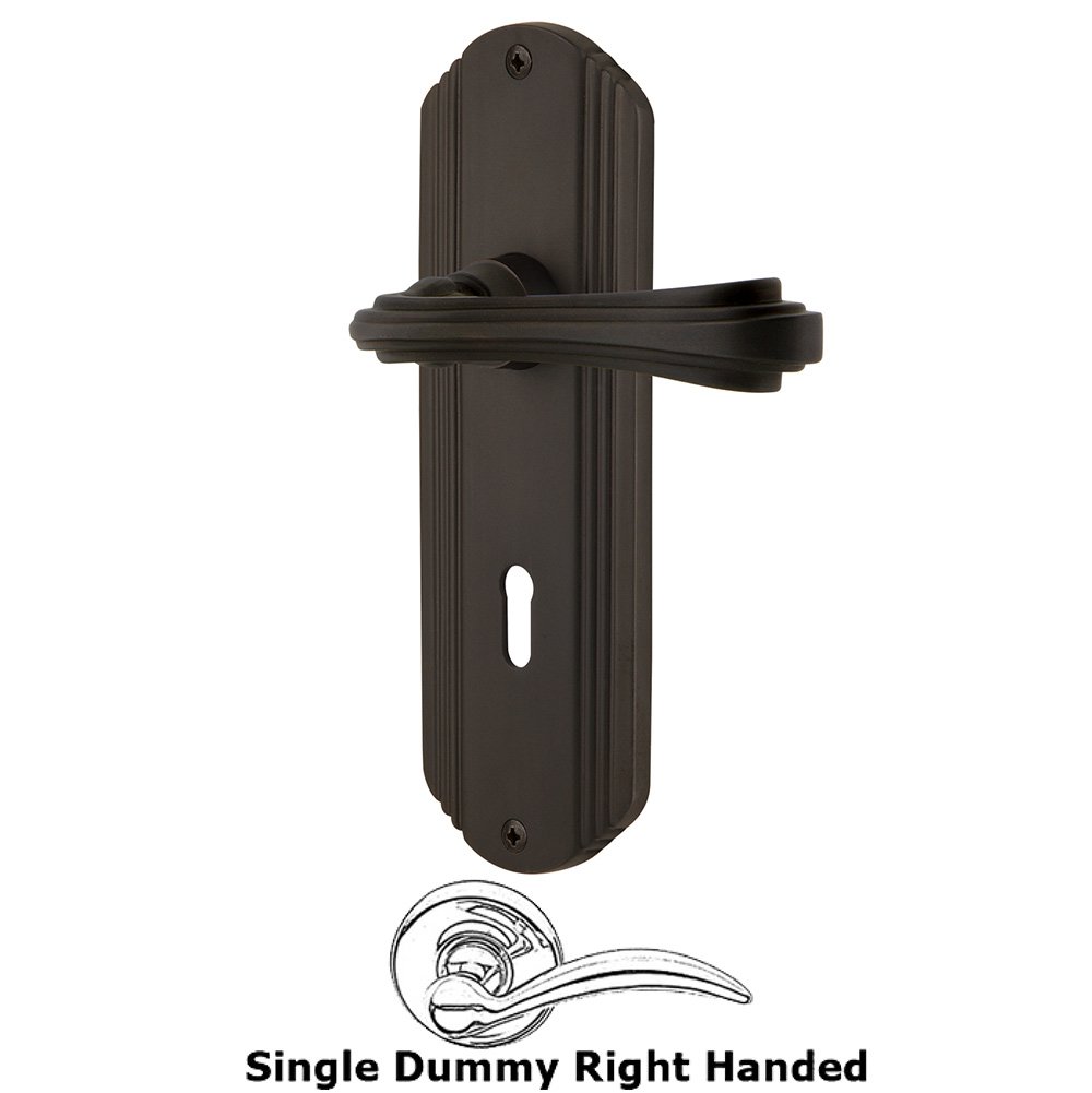 Nostalgic Warehouse Deco Plate Single Dummy with Keyhole Right Handed Fleur Lever in Oil-Rubbed Bronze