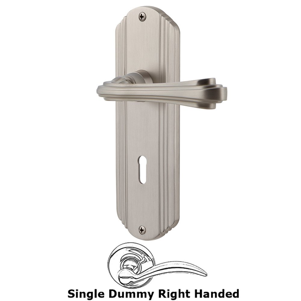 Nostalgic Warehouse Deco Plate Single Dummy with Keyhole Right Handed Fleur Lever in Satin Nickel