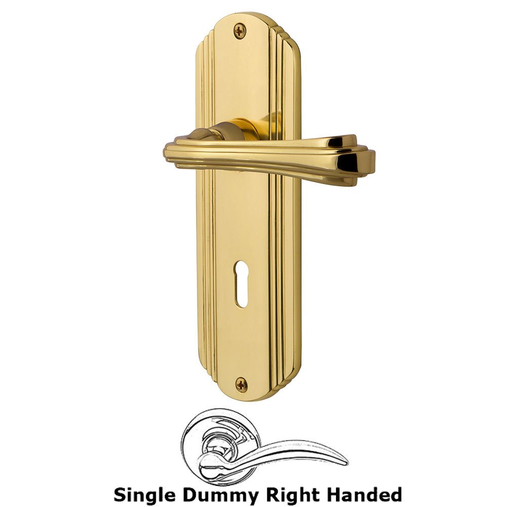 Nostalgic Warehouse Deco Plate Single Dummy with Keyhole Right Handed Fleur Lever in Unlacquered Brass