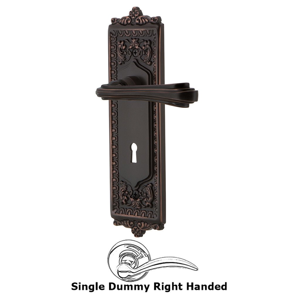 Nostalgic Warehouse Egg & Dart Plate Single Dummy with Keyhole Right Handed Fleur Lever in Timeless Bronze