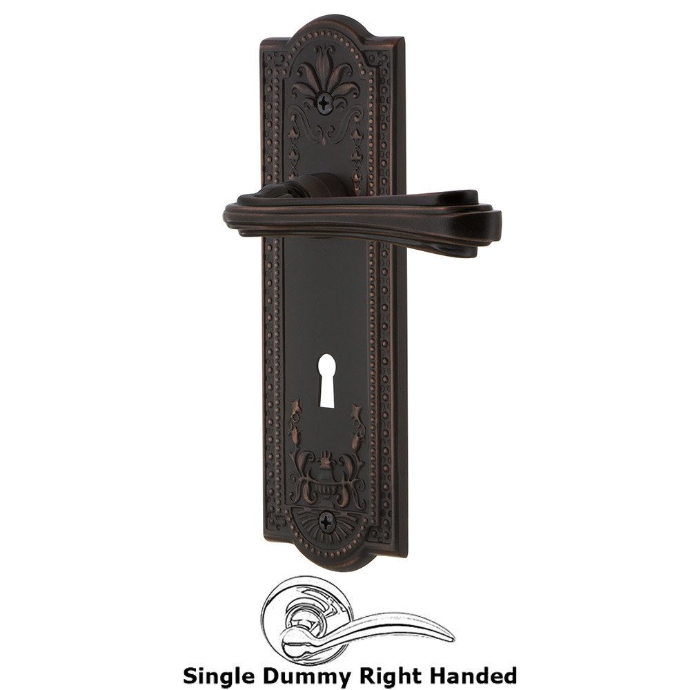 Nostalgic Warehouse Meadows Plate Single Dummy with Keyhole Right Handed Fleur Lever in Timeless Bronze