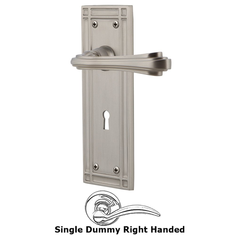 Nostalgic Warehouse Mission Plate Single Dummy with Keyhole Right Handed Fleur Lever in Satin Nickel