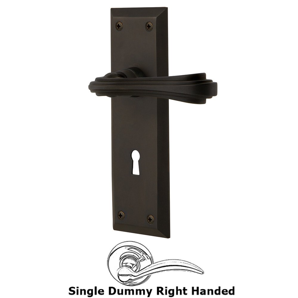 Nostalgic Warehouse New York Plate Single Dummy with Keyhole Right Handed Fleur Lever in Oil-Rubbed Bronze