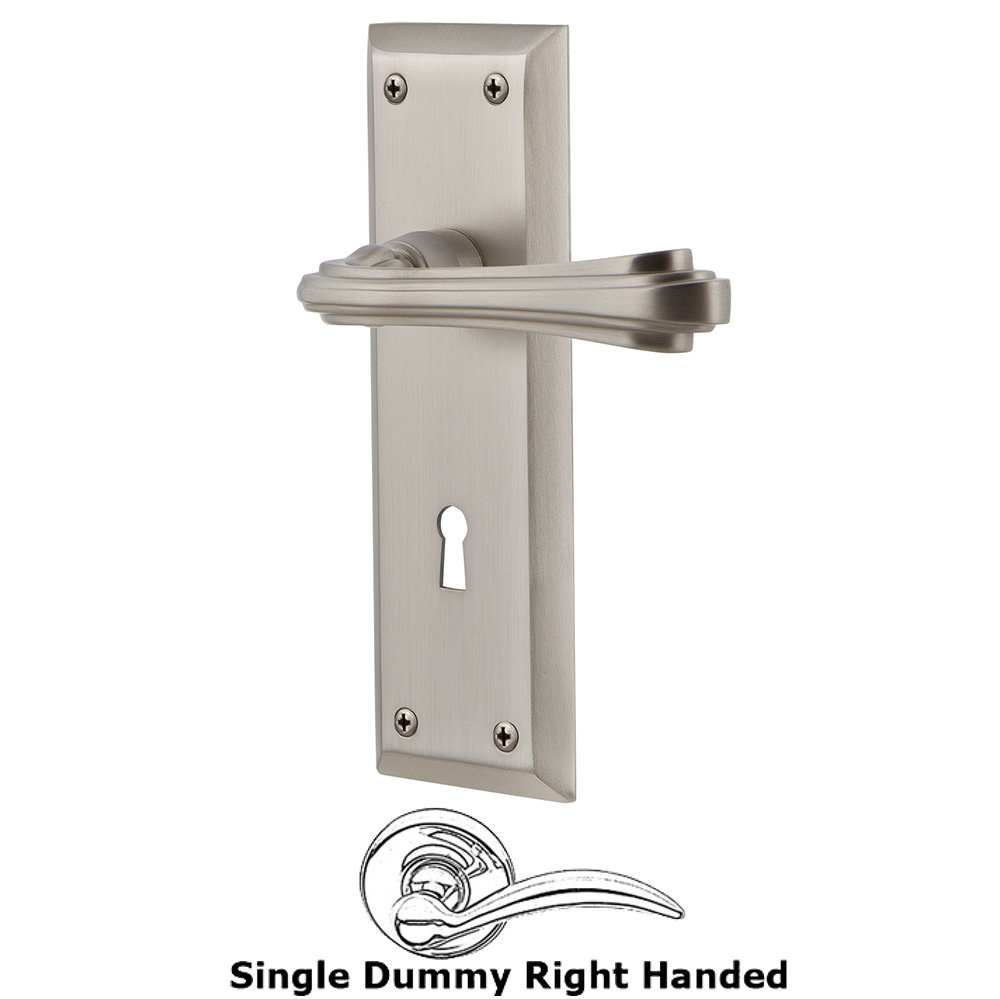 Nostalgic Warehouse New York Plate Single Dummy with Keyhole Right Handed Fleur Lever in Satin Nickel