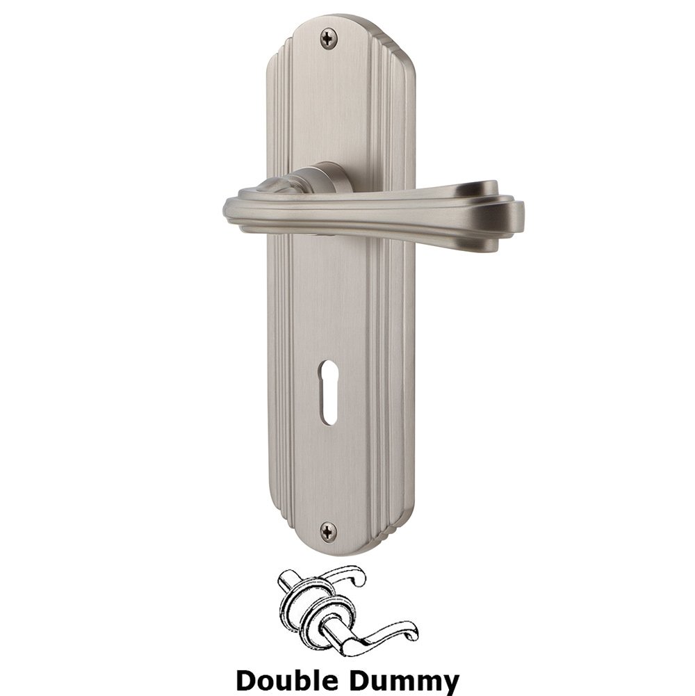 Nostalgic Warehouse Deco Plate Double Dummy with Keyhole and  Fleur Lever in Satin Nickel
