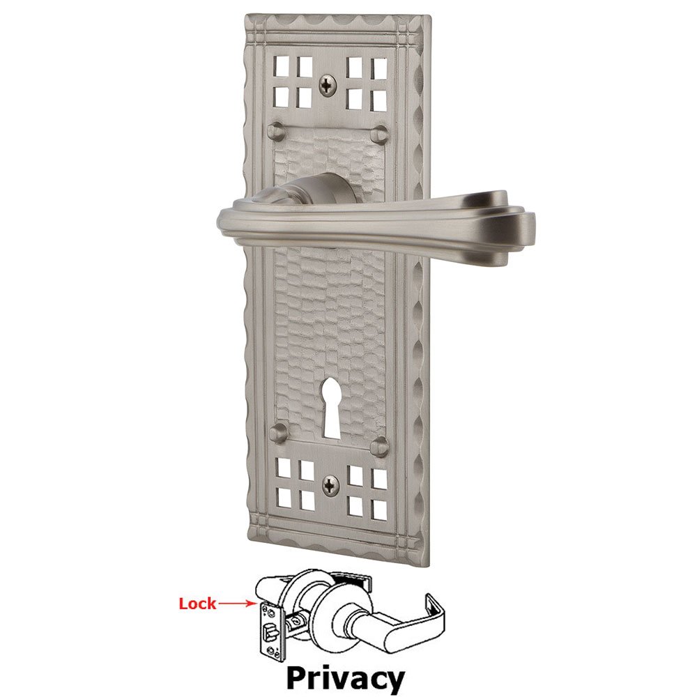 Nostalgic Warehouse Craftsman Plate Privacy with Keyhole and  Fleur Lever in Satin Nickel