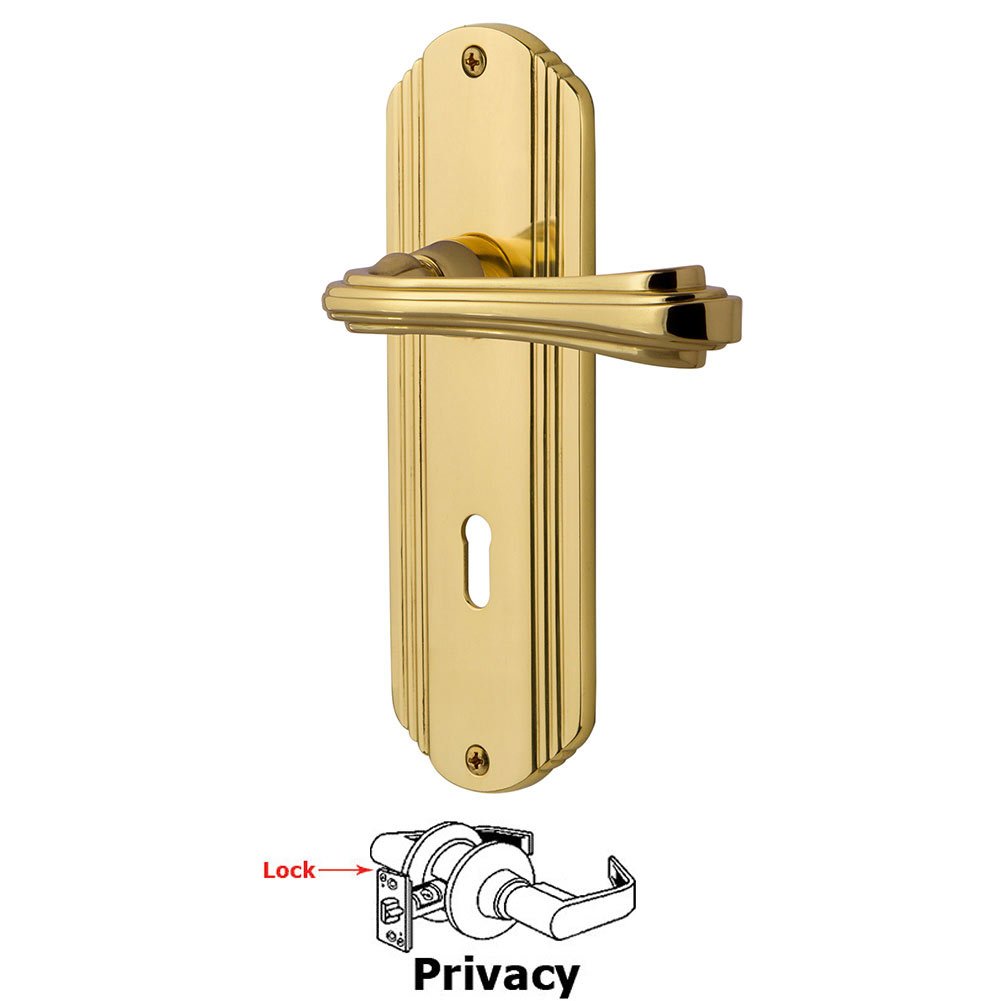 Nostalgic Warehouse Deco Plate Privacy with Keyhole and  Fleur Lever in Unlacquered Brass