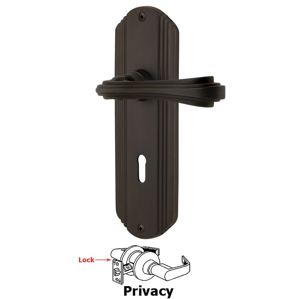 Nostalgic Warehouse Deco Plate Privacy with Keyhole and  Fleur Lever in Oil-Rubbed Bronze