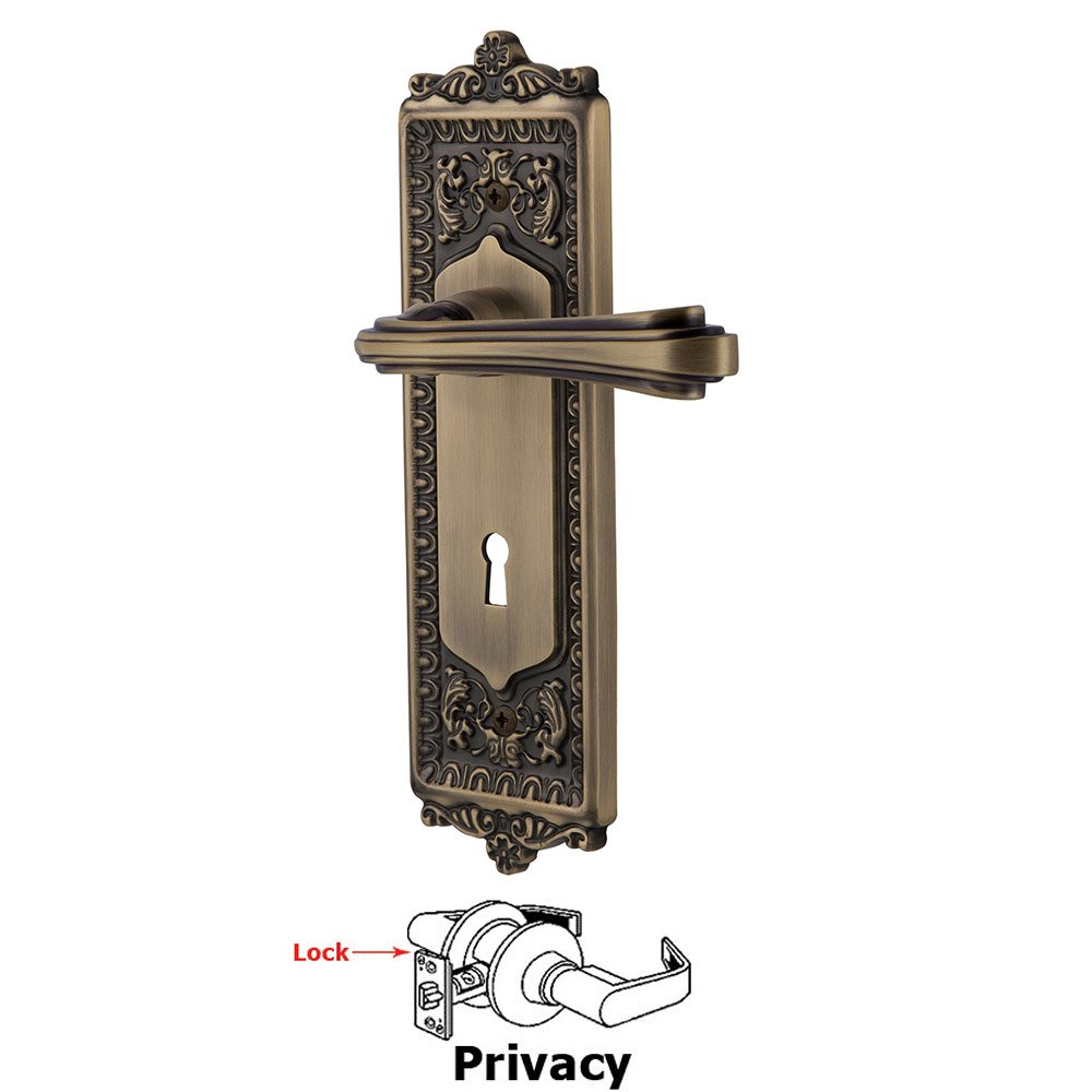 Nostalgic Warehouse Egg & Dart Plate Privacy with Keyhole and  Fleur Lever in Antique Brass