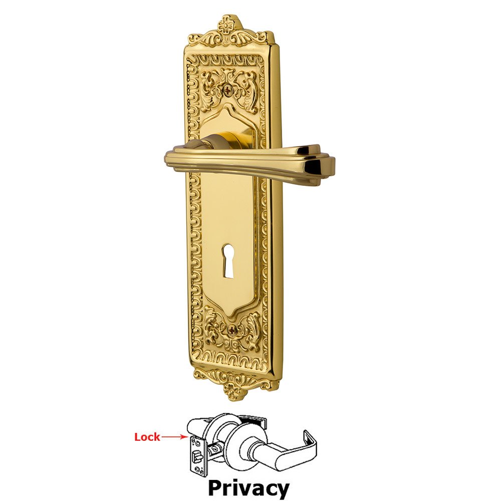 Nostalgic Warehouse Egg & Dart Plate Privacy with Keyhole and  Fleur Lever in Polished Brass