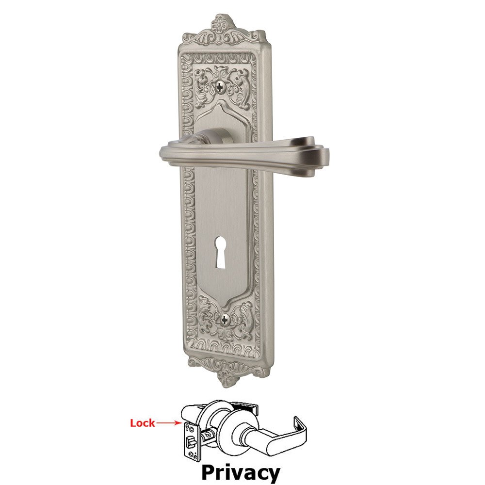 Nostalgic Warehouse Egg & Dart Plate Privacy with Keyhole and  Fleur Lever in Satin Nickel