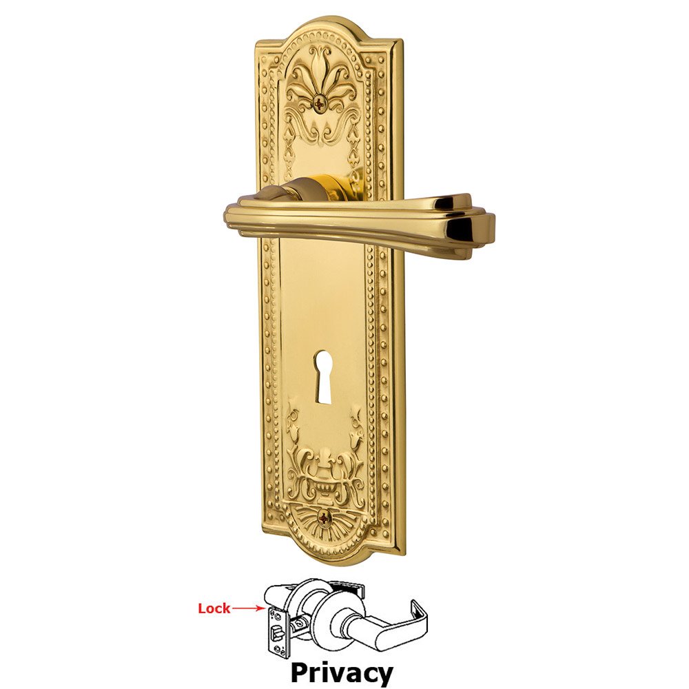 Nostalgic Warehouse Meadows Plate Privacy with Keyhole and  Fleur Lever in Unlacquered Brass