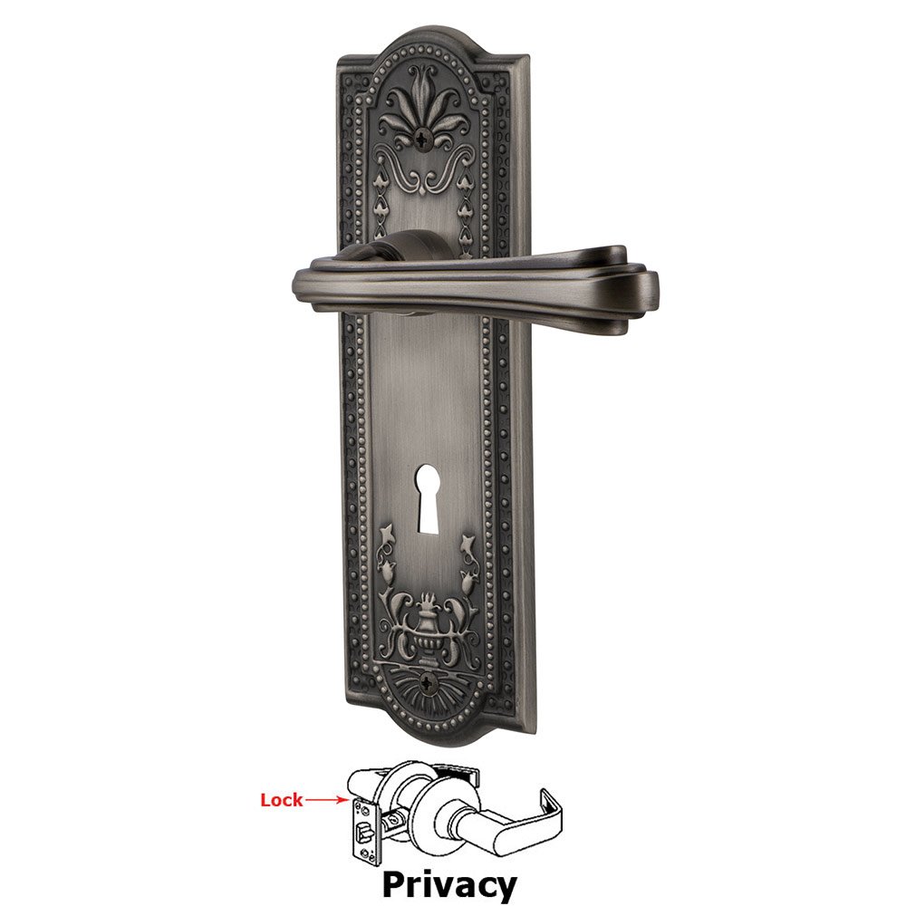 Nostalgic Warehouse Meadows Plate Privacy with Keyhole and  Fleur Lever in Antique Pewter