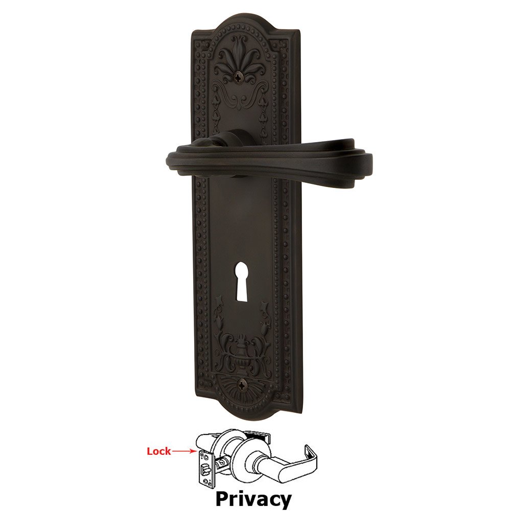 Nostalgic Warehouse Meadows Plate Privacy with Keyhole and  Fleur Lever in Oil-Rubbed Bronze