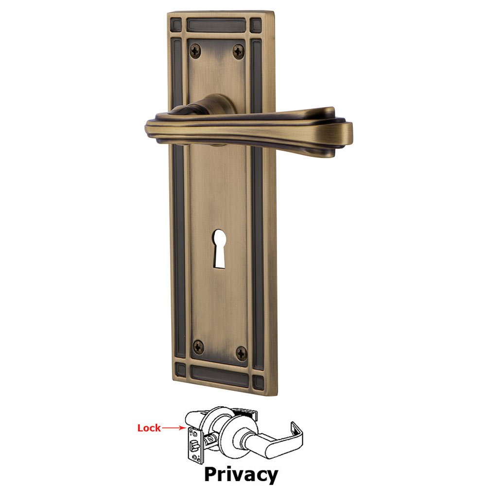 Nostalgic Warehouse Mission Plate Privacy with Keyhole and  Fleur Lever in Antique Brass