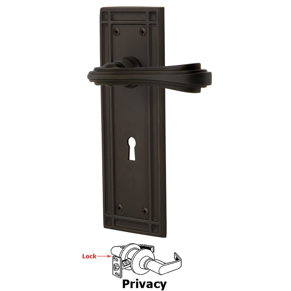 Nostalgic Warehouse Mission Plate Privacy with Keyhole and  Fleur Lever in Oil-Rubbed Bronze